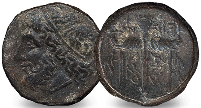 Древнегреческая монета с изображением Посейдона
