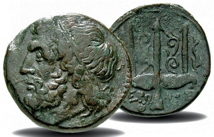 Древнегреческая монета с изображением Посейдона с подлинным сертификатома